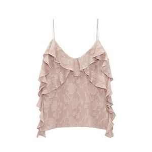 ZARA RUFFLED JACQUARD TOP BEIGE-PINK SIZE M | 8031/893 317/013